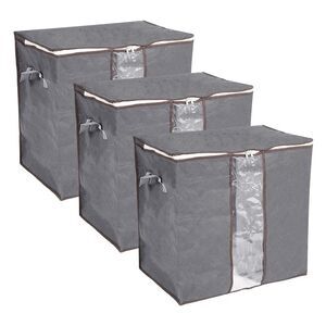 3pcs Clothes Comforters Storage Bag Folding Containers with Zipper Grey